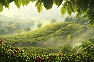 coffee beans various stages growth coffee tree with lush green leaves branches generative ai