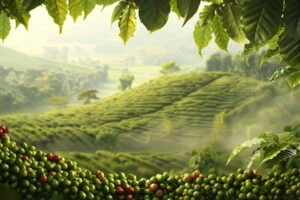 coffee beans various stages growth coffee tree with lush green leaves branches generative ai